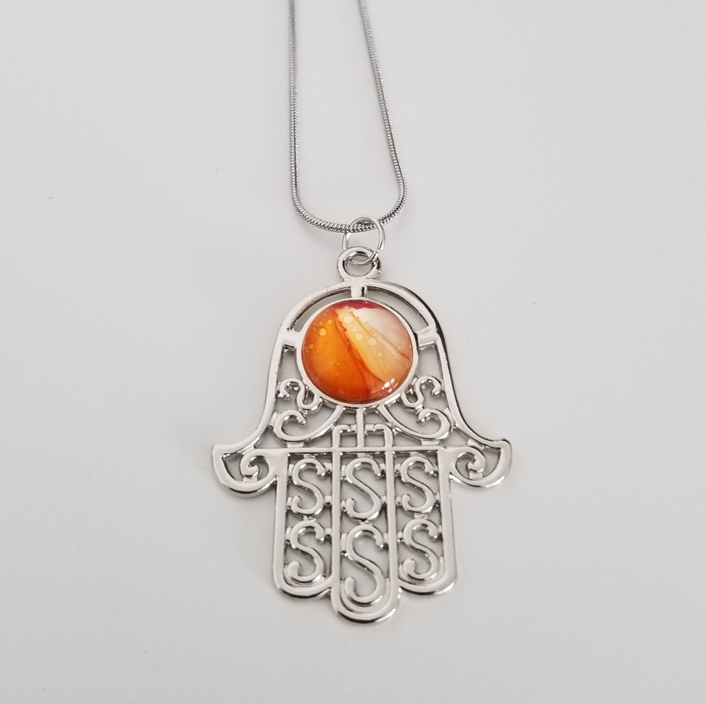 Orange Hamsa Hand Necklace